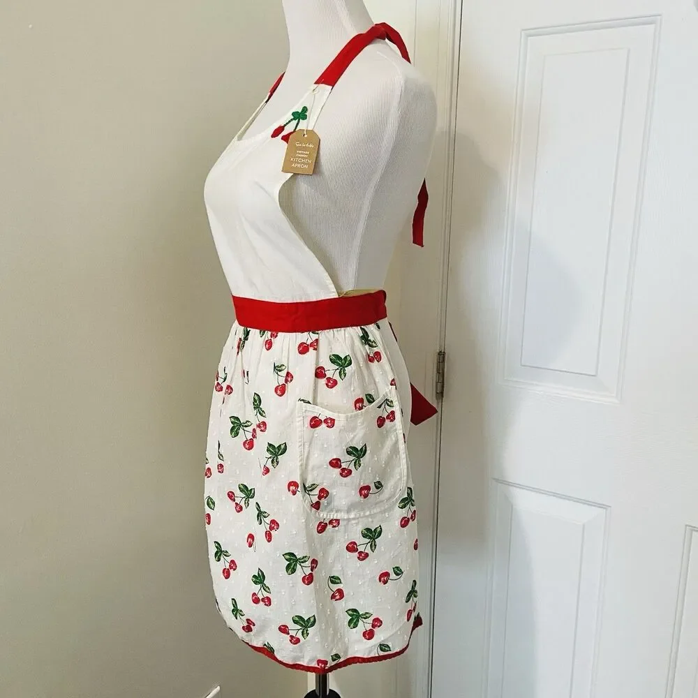 Sur La Table Vintage Cherry Kitchen Apron Pockets Pin Up